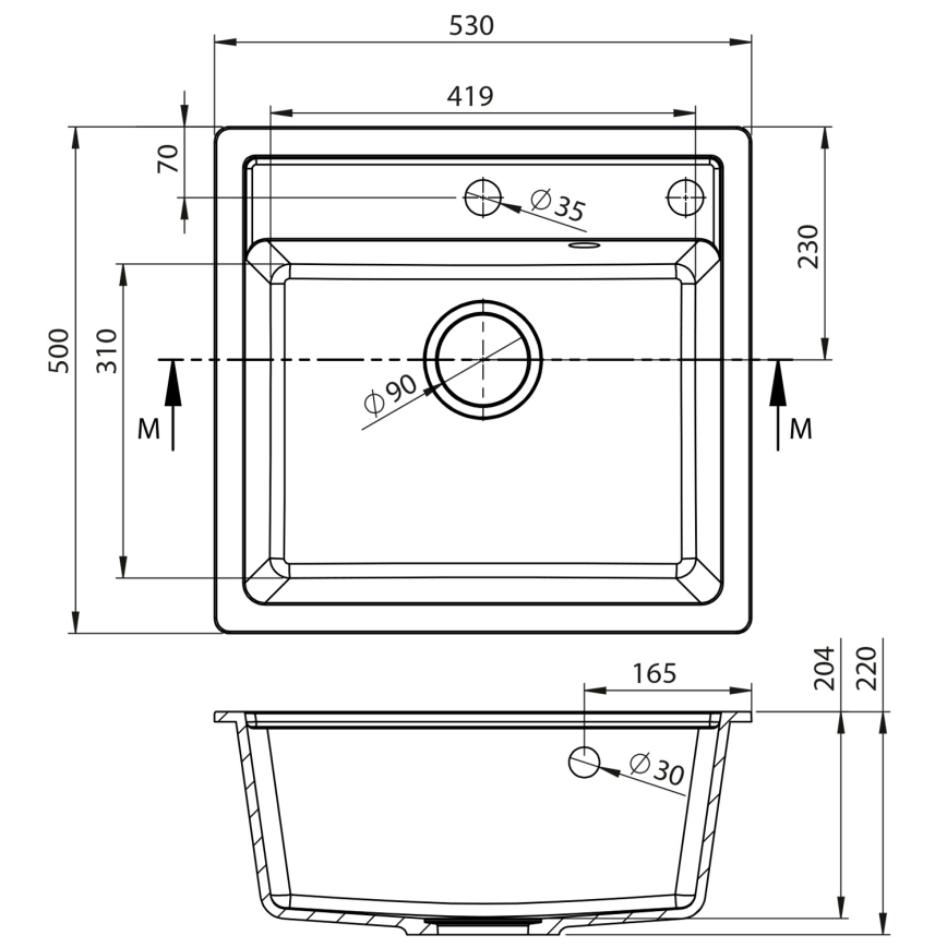 Sapho - 53 x 50 cm Granite Composite Kitchen Sink, White