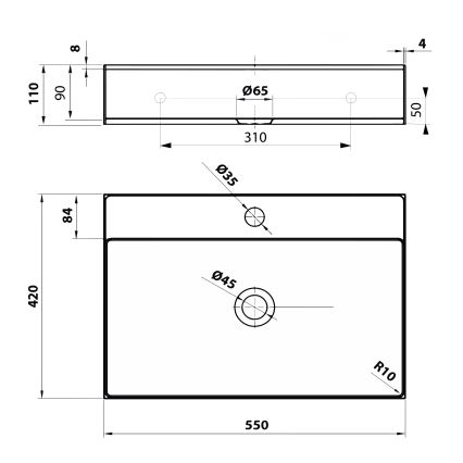 Sapho - AURUM Countertop Basin 55x42 cm, Brushed Stainless Steel