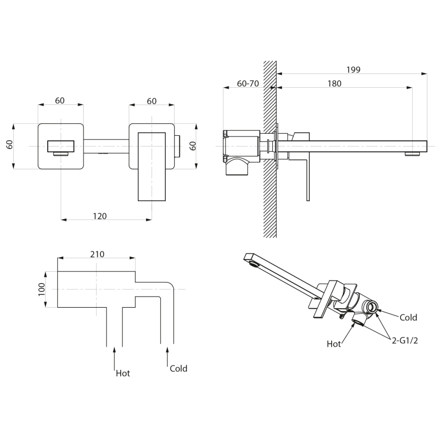 Sapho - Basin tap for concealed installation CUBEMIX shiny chrome