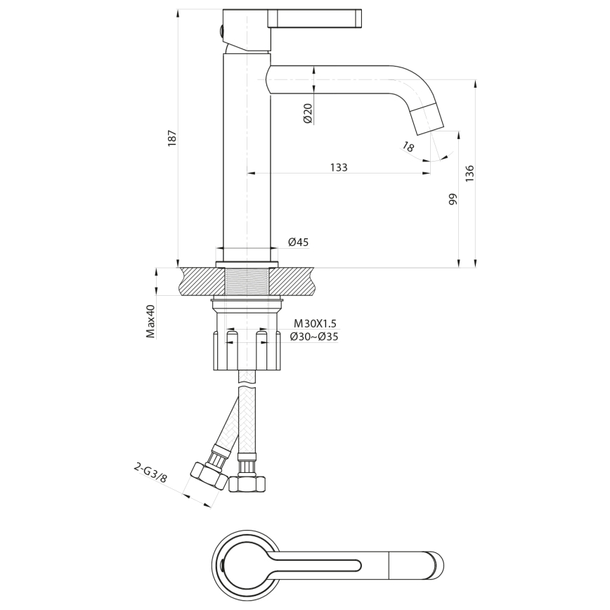 Sapho - Basin tap ICONIC 18,7 cm shiny chrome