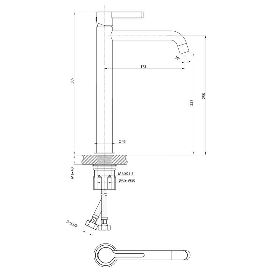 Sapho - Basin tap ICONIC 30,9 cm shiny chrome