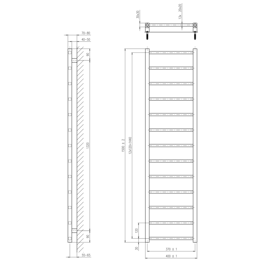 Sapho - Bathroom radiator METRO LIGHT 150x40 cm polished chrome