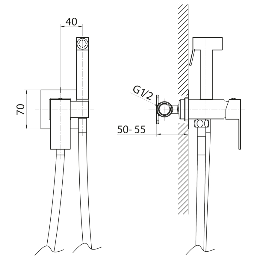 Sapho - Bidet tap with shower for concealed installation CUBEMIX angular/shiny chrome