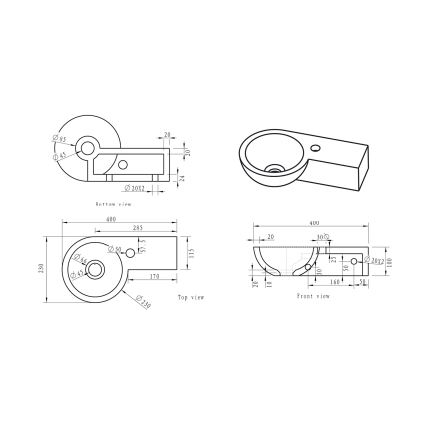 Sapho - BLOK corner wall-mounted basin 40x23 cm right-hand/anthracite