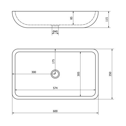 Sapho - BLOK Countertop Basin 60x35 cm, Stone / Matte Black