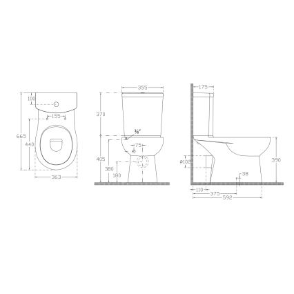 Sapho - Close-coupled toilet, rear outlet, ceramic/white