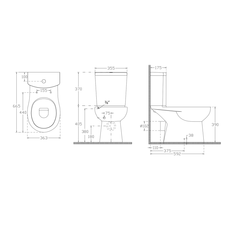 Sapho - Close-coupled toilet, rear outlet, ceramic/white