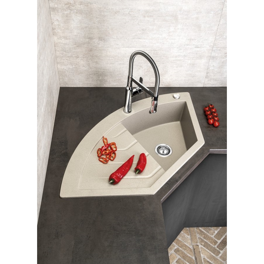 Sapho - Corner kitchen sink 114x57,5 cm granite/beige