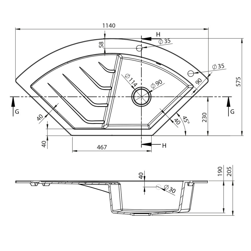 Sapho - Corner kitchen sink 114x57,5 cm granite/beige
