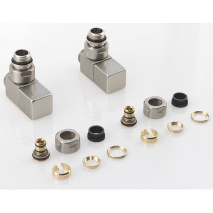 Sapho - CUBE angle valve connection kit, 2-piece, brushed stainless steel