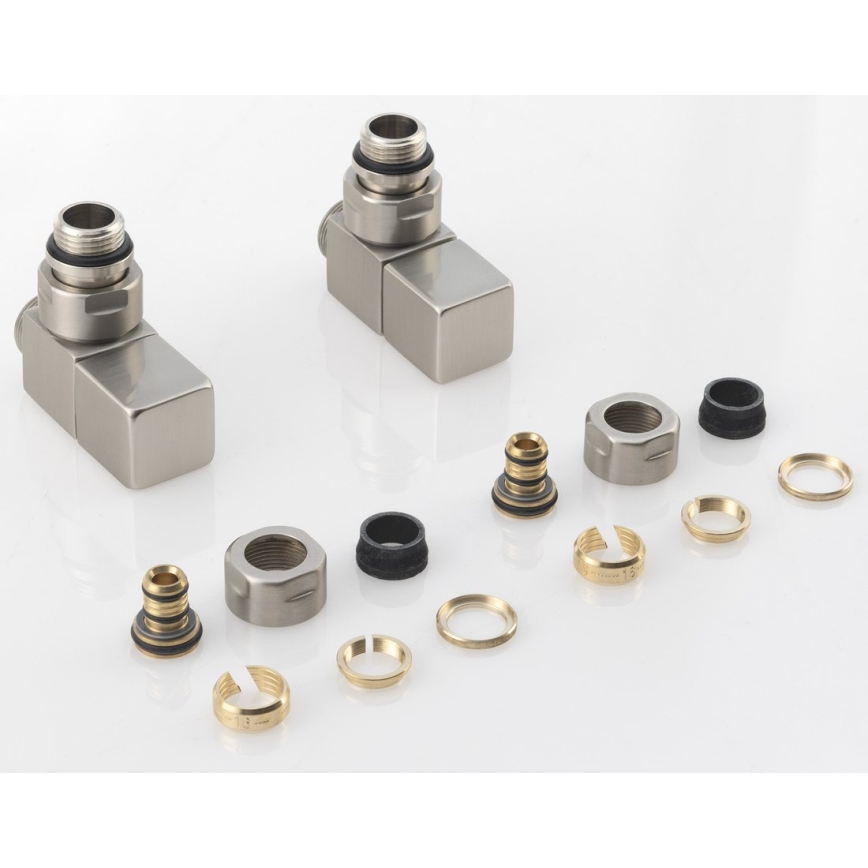 Sapho - CUBE angle valve connection kit, 2-piece, brushed stainless steel