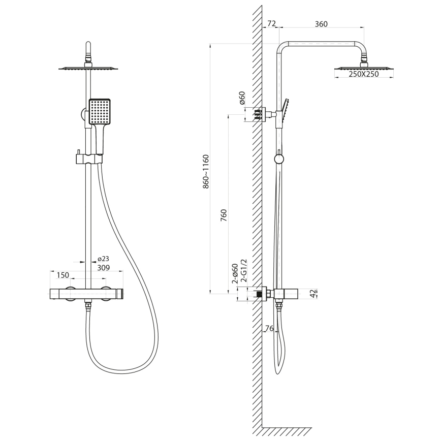 Sapho - CUBEMIX Shower Set with Mixer, Polished Chrome