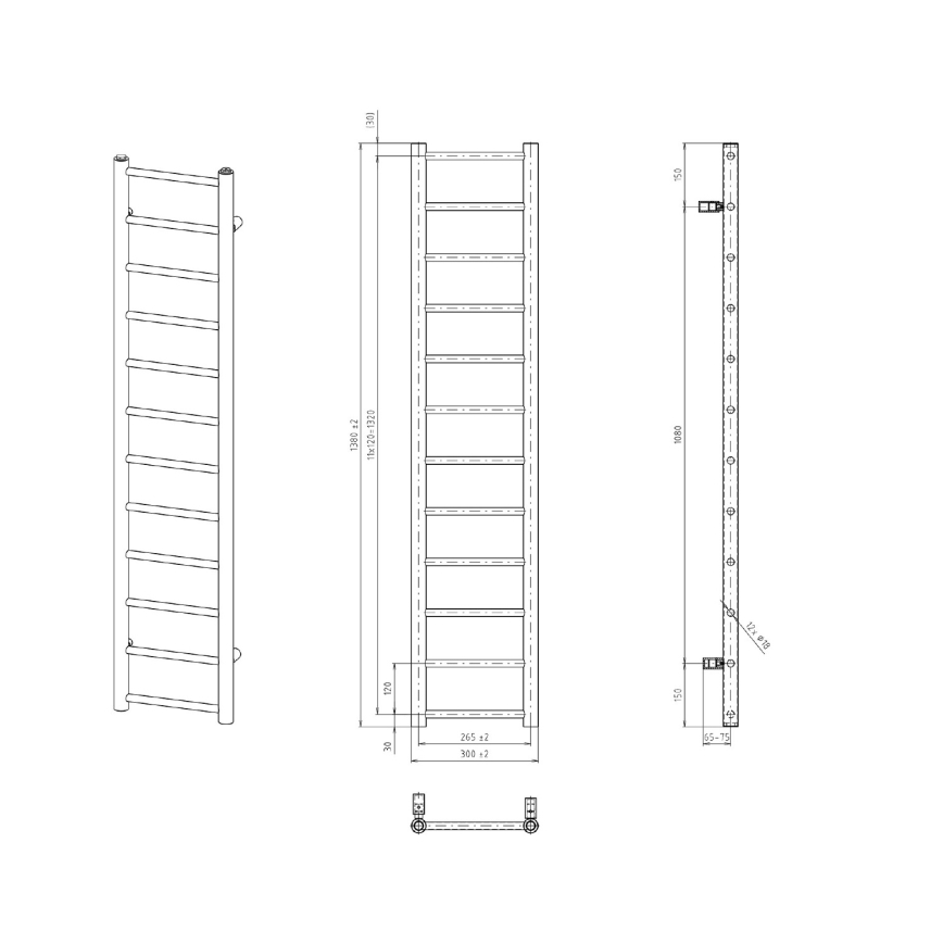 Sapho - DINA Bathroom Radiator 138 x 30 cm, White