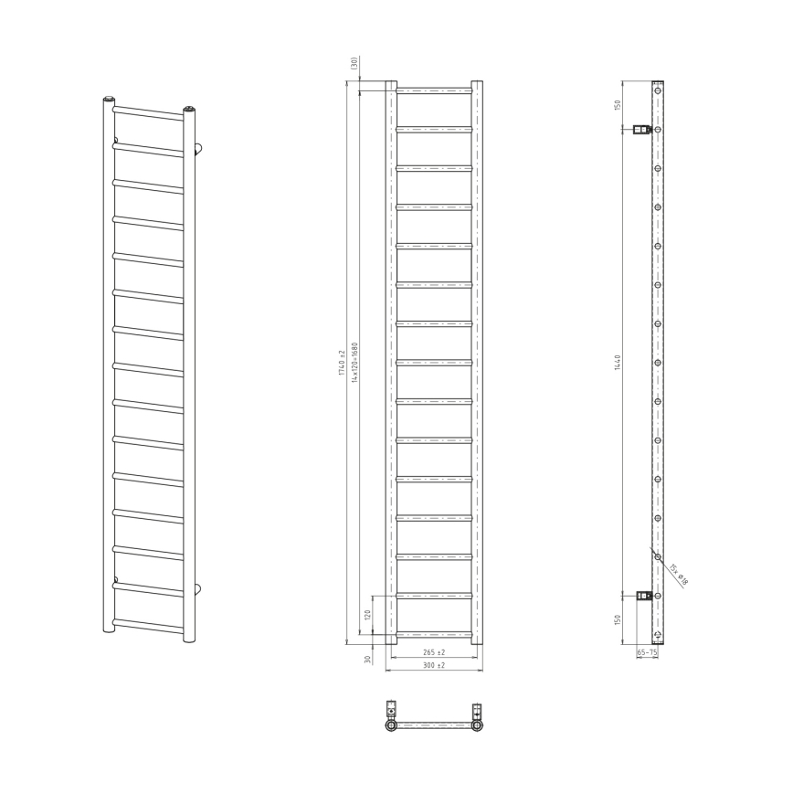 Sapho - DINA Bathroom Radiator 174 x 30 cm, White