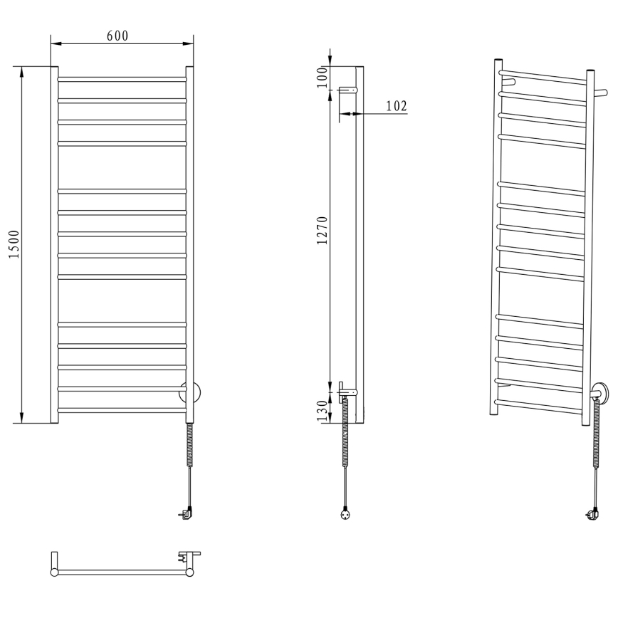 Sapho - Electric towel rail REDONDO 130W/230V 150 cm shiny chrome right round