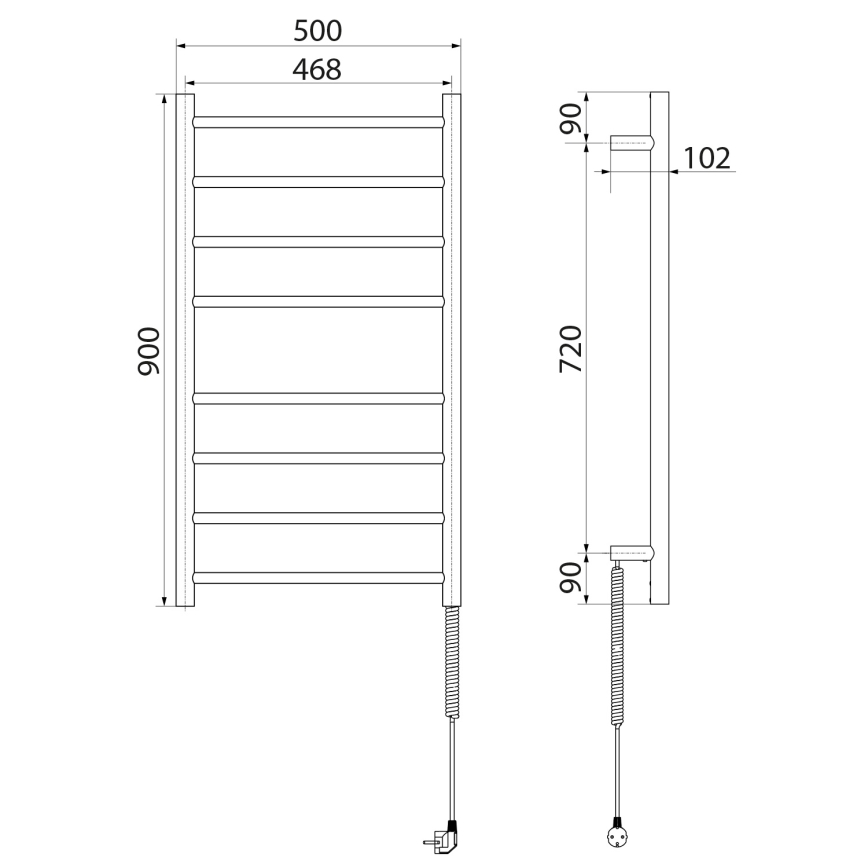 Sapho - Electric towel rail REDONDO 75W/230V 90 cm shiny chrome right round