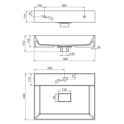 Sapho - GODIVA Countertop Washbasin 58x44 cm Marble/White