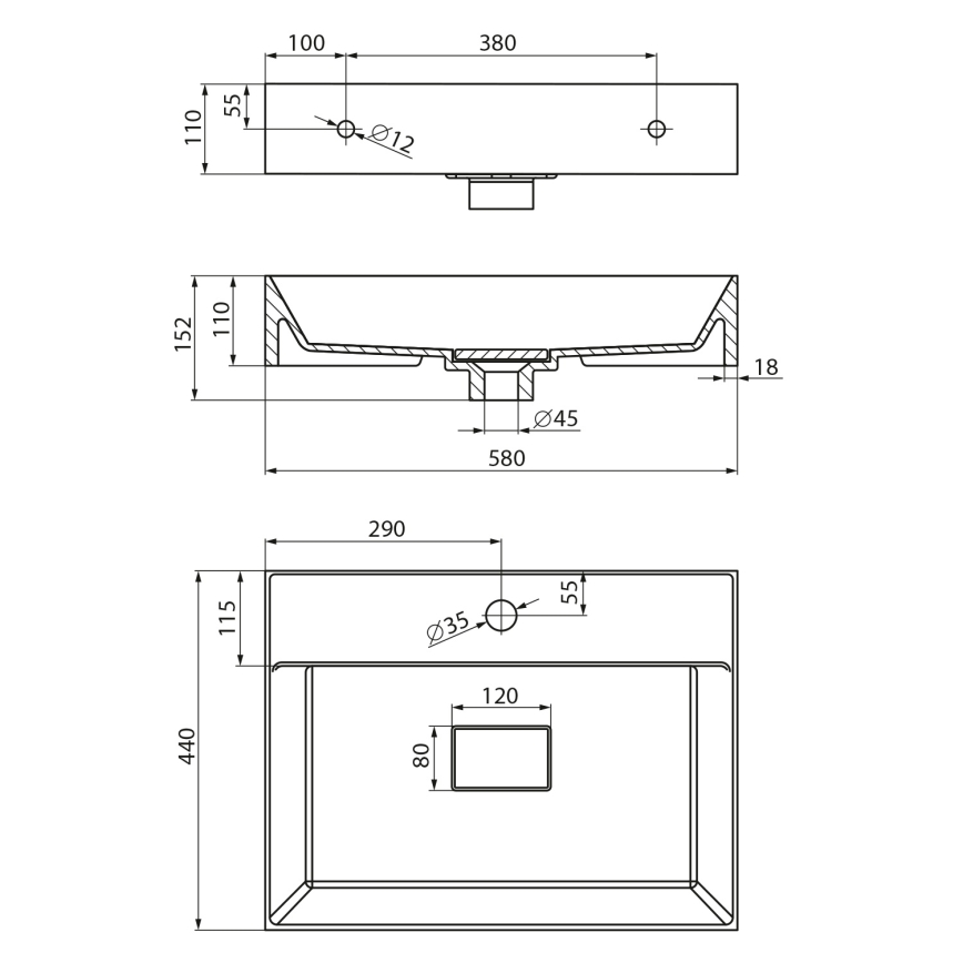 Sapho - GODIVA Countertop Washbasin 58x44 cm Marble/White