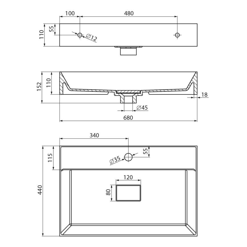 Sapho - GODIVA Countertop Washbasin 68x44 cm Marble/White