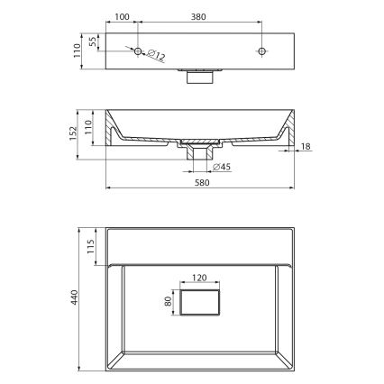 Sapho - GODIVA Wall-Hung Basin 58x44 cm Marble/White