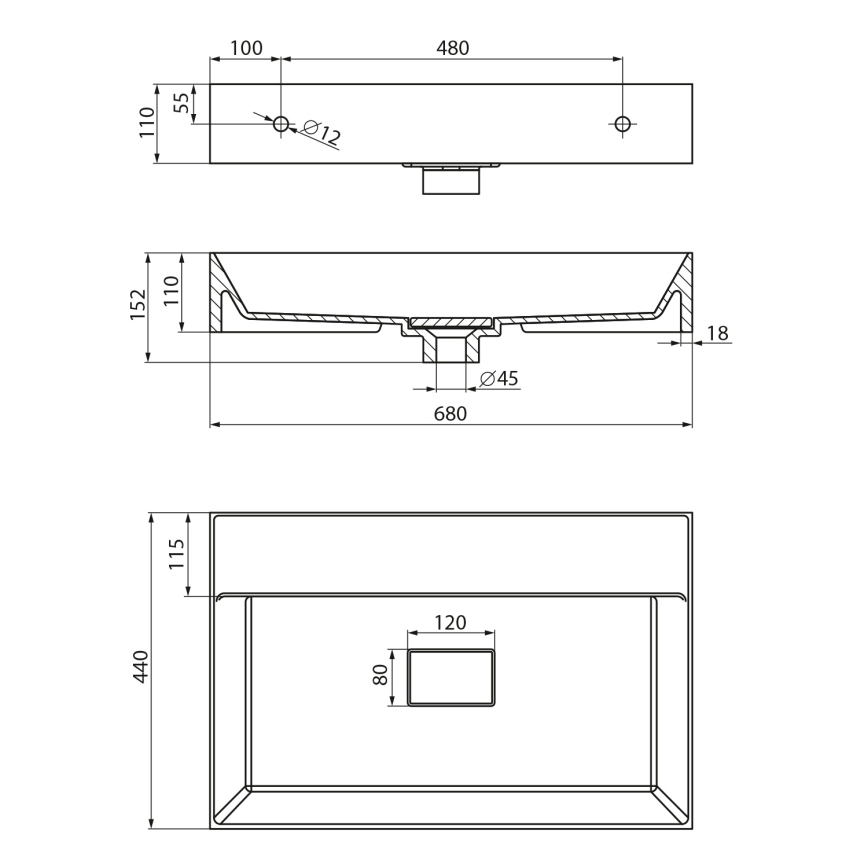 Sapho - GODIVA wall-hung basin 68 x 44 cm marble/white