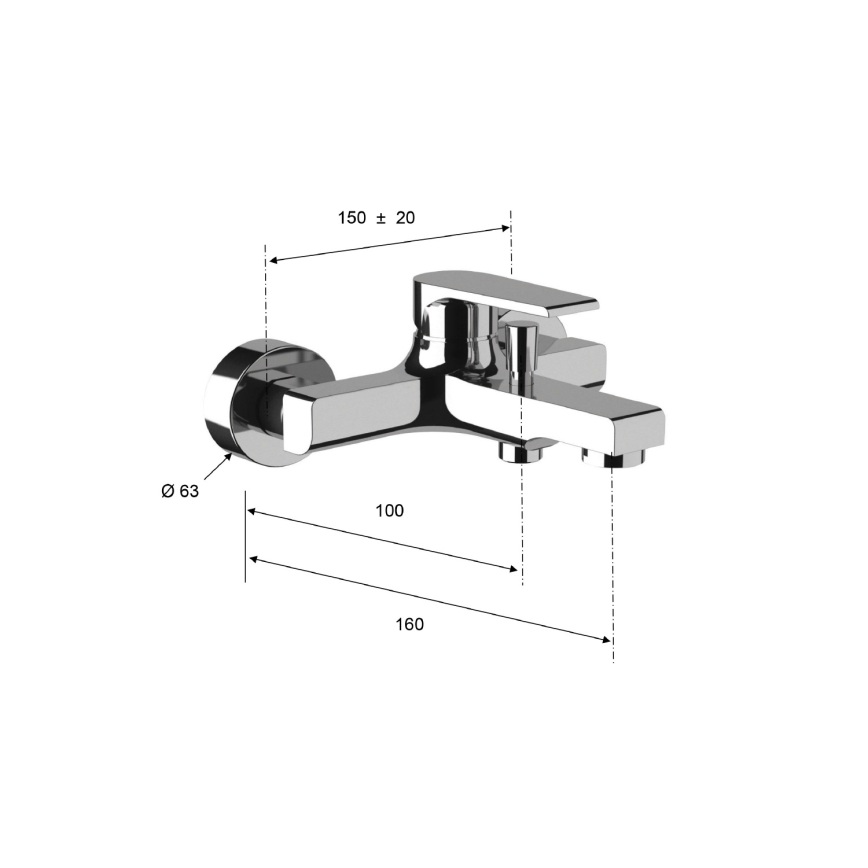 Sapho - KAI Bathtub Mixer, Polished Chrome