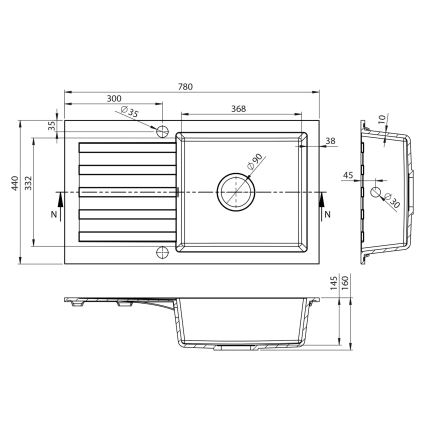Sapho - Kitchen Sink 78x44 cm Granite/White