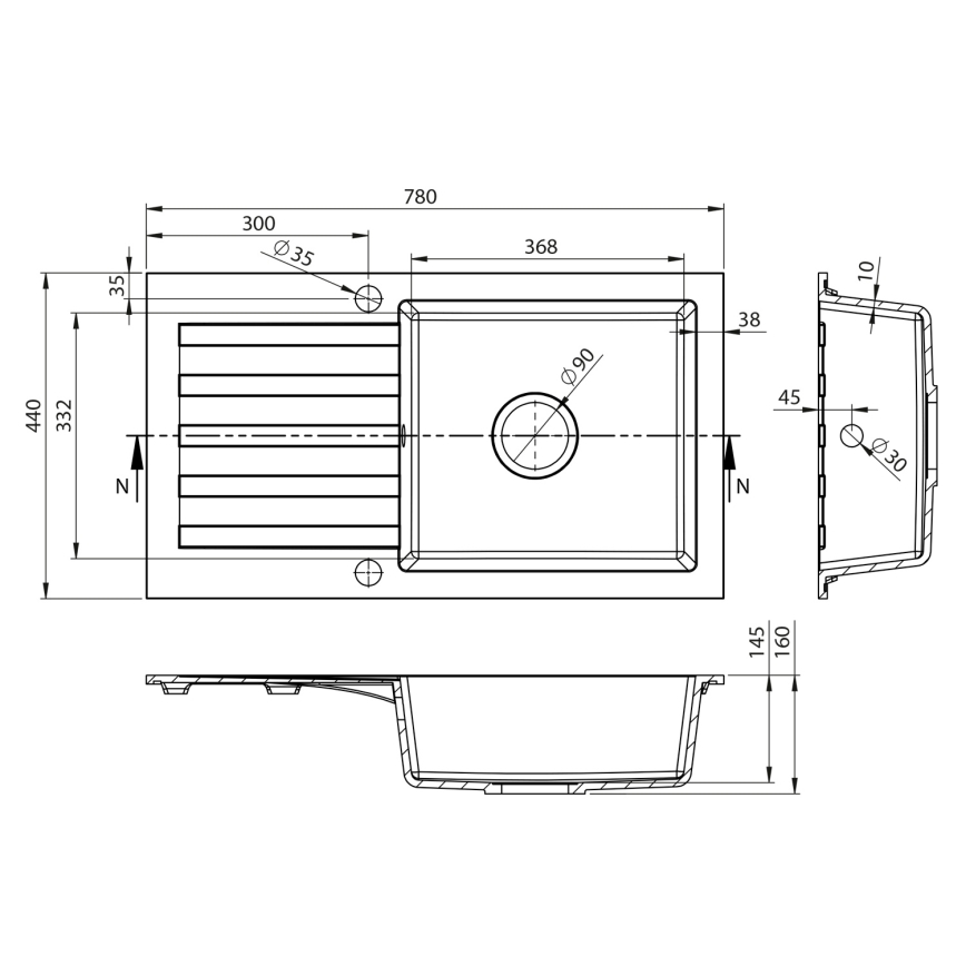 Sapho - Kitchen Sink 78x44 cm Granite/White