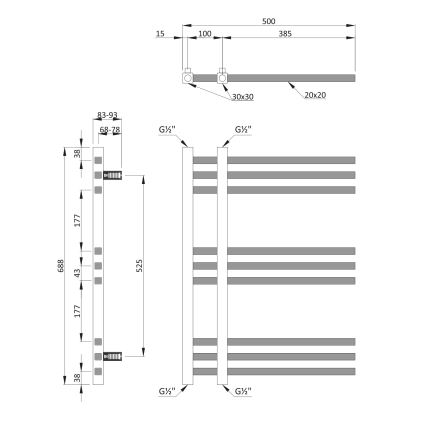 Sapho - MAGDALENA Bathroom Towel Radiator 69 x 50 cm, Polished Chrome