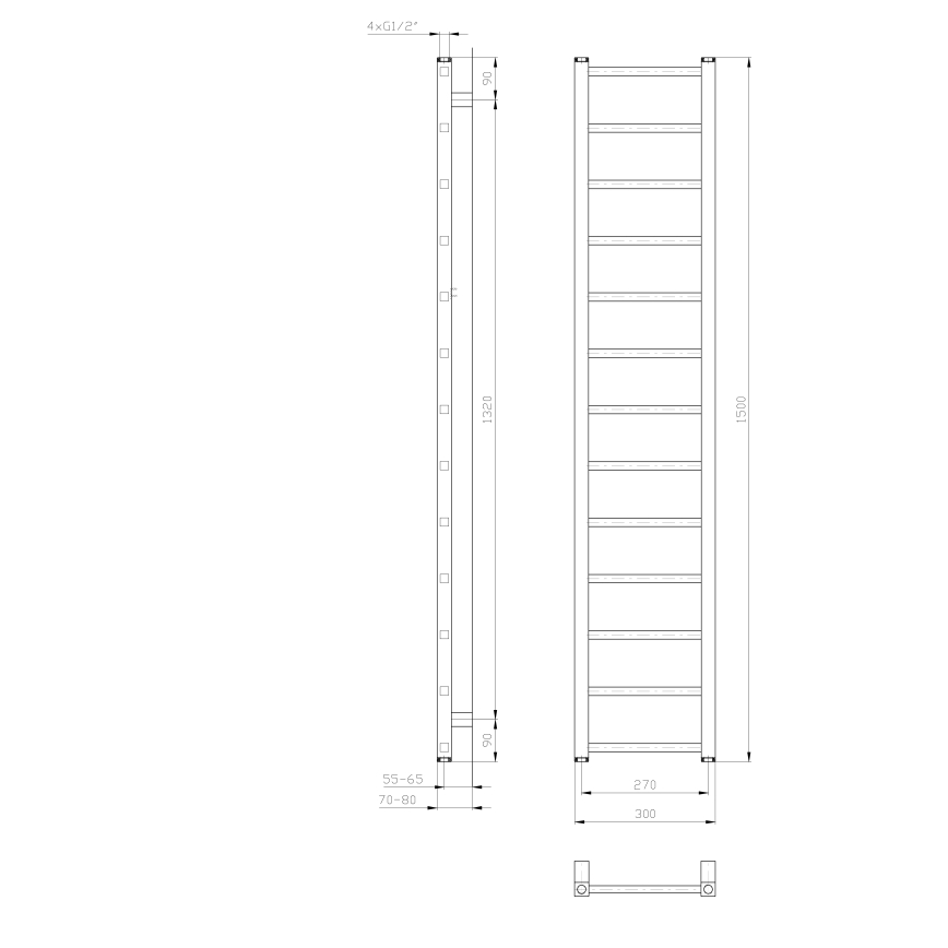 Sapho - METRO LIGHT Bathroom Radiator 150 x 30 cm, White