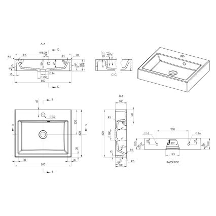Sapho - ORINOKO Countertop Washbasin 50x42 cm Marble/White