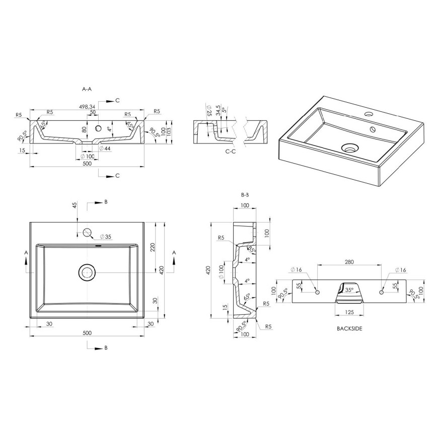 Sapho - ORINOKO Countertop Washbasin 50x42 cm Marble/White