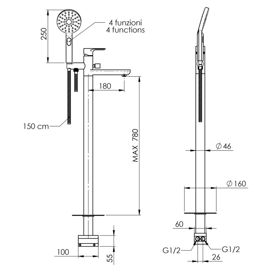 Sapho - PAX bathtub set with mixer tap, matte black