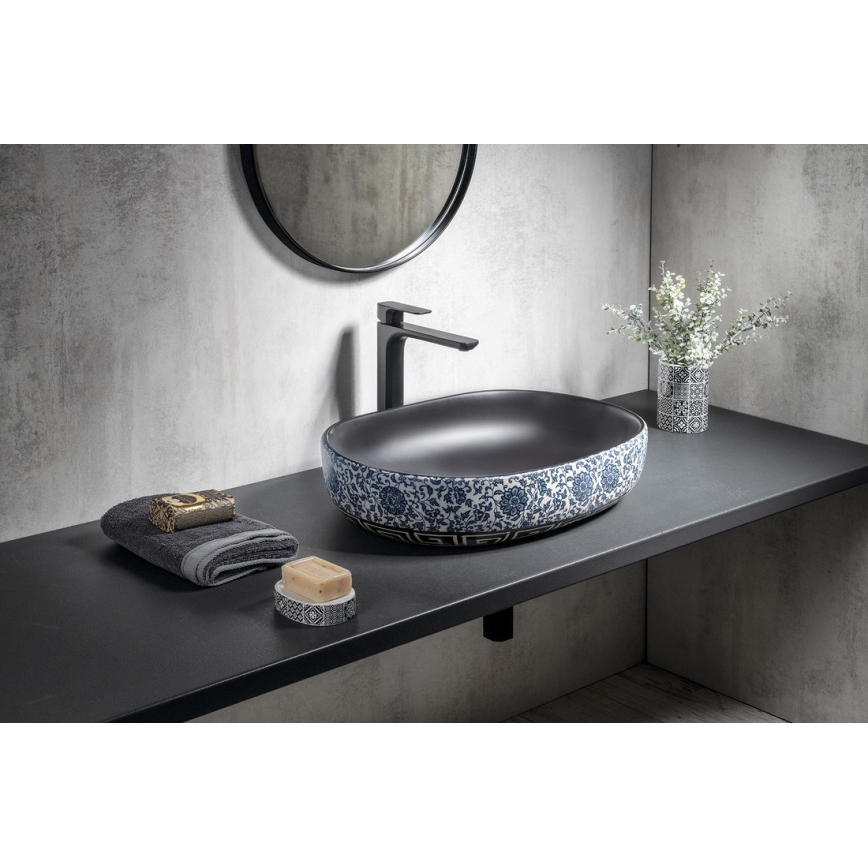 Sapho - PRIORI Countertop Basin 60 x 40 cm, Ceramic / Black / Blue