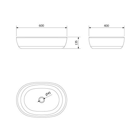 Sapho - PRIORI Countertop Basin 60 x 40 cm, Ceramic / Black / Blue