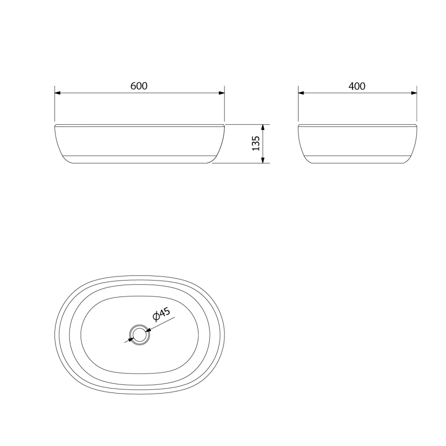 Sapho - PRIORI Countertop Basin 60 x 40 cm, Ceramic / Black / Blue