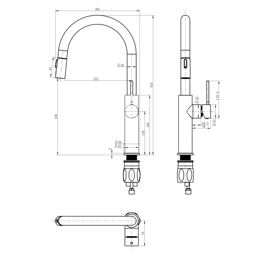 Sapho - Sink tap with pull-out sprayer FLAWO matte black
