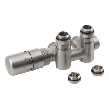 Sapho - Thermostatic Connection Set for Center Inlet TWIN COMBI, Left-Hand, Matte Stainless Steel