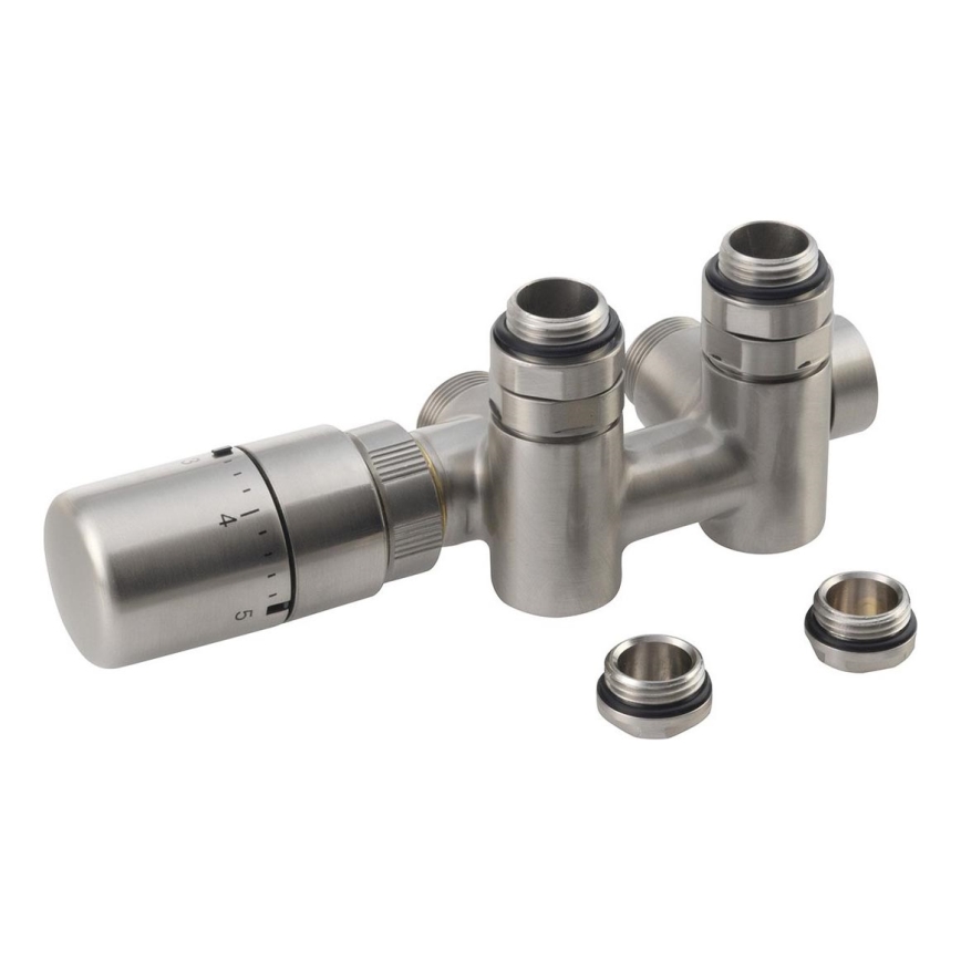 Sapho - Thermostatic Connection Set for Center Inlet TWIN COMBI, Left-Hand, Matte Stainless Steel