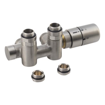 Sapho - Thermostatic connection set for central connection TWIN COMBI, right-hand / matte stainless steel