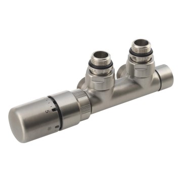 Sapho - Thermostatic connection set for central TWIN connection, left-hand/matte stainless steel