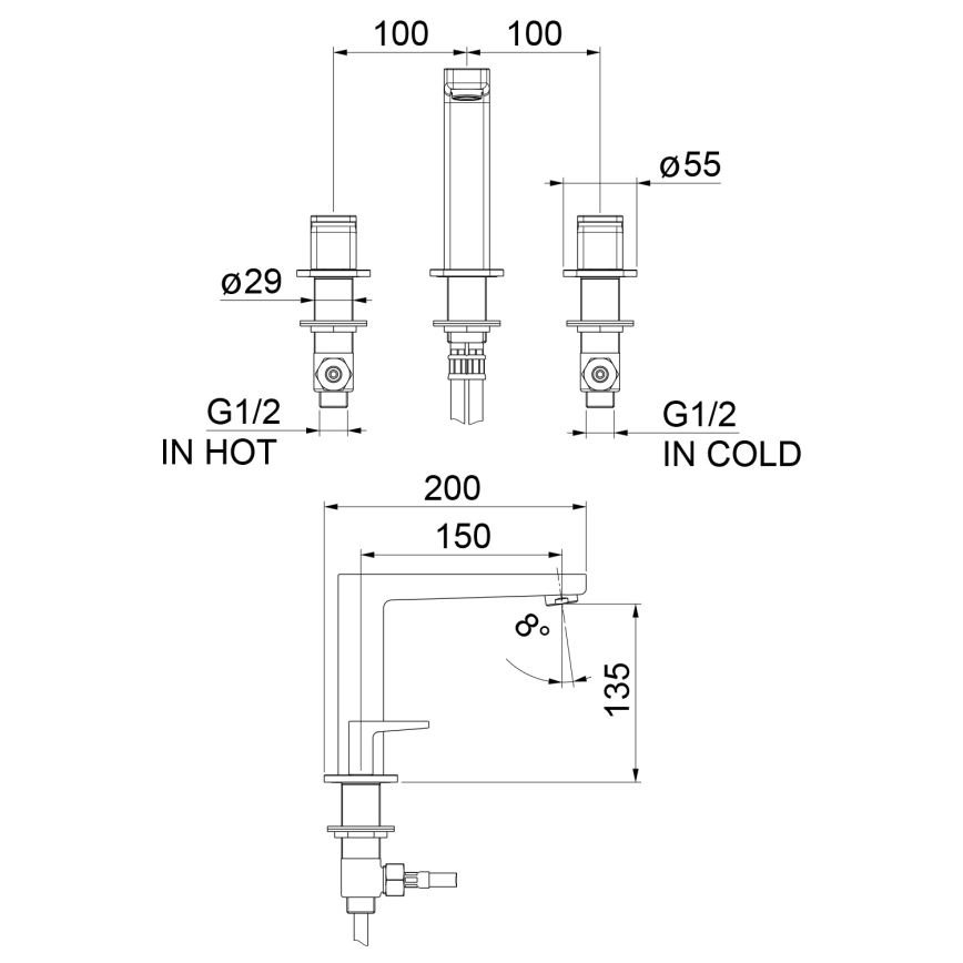 Sapho - TURSI 3-hole basin mixer, polished chrome