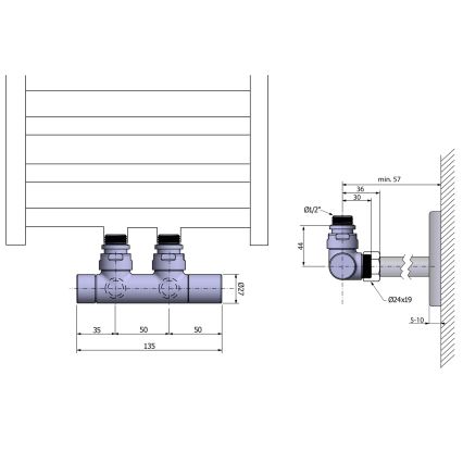 Sapho - TWIN center connection valve set, polished chrome