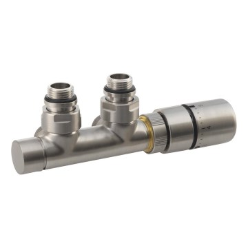 Sapho - TWIN Thermostatic Connection Kit for Center Mounting, Matte Stainless Steel