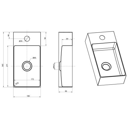 Sapho - Wall-hung basin AURUM 36,5x18 cm matte copper