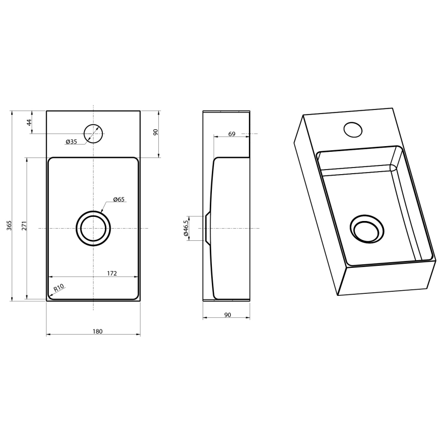 Sapho - Wall-hung basin AURUM 36,5x18 cm matte copper