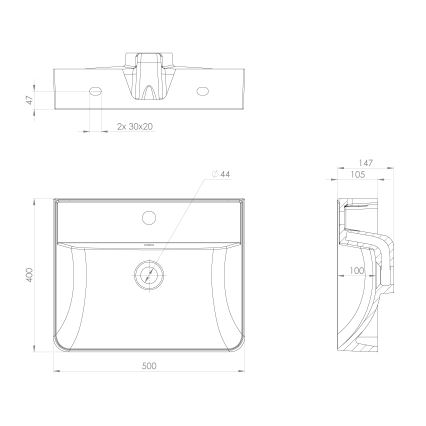 Sapho - Wall-hung washbasin 50x40 cm cast marble/white