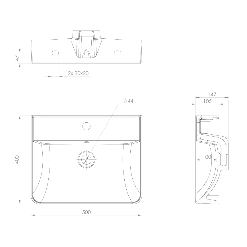 Sapho - Wall-hung washbasin 50x40 cm cast marble/white