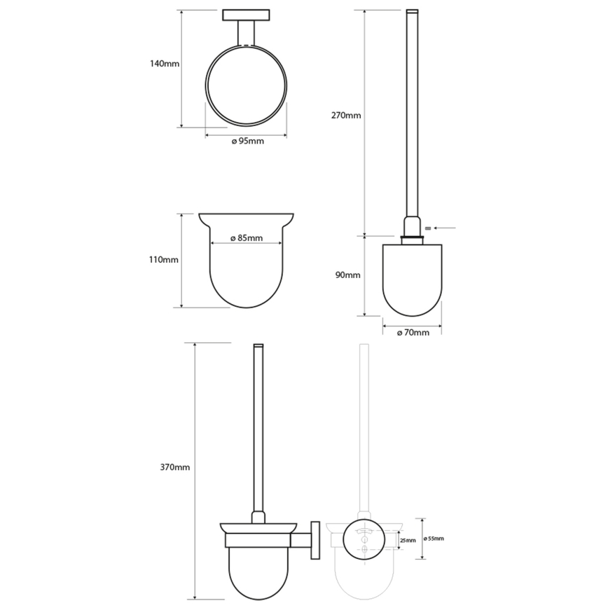 Sapho - X-ROUND Wall-Mounted Toilet Brush, Frosted Glass/White