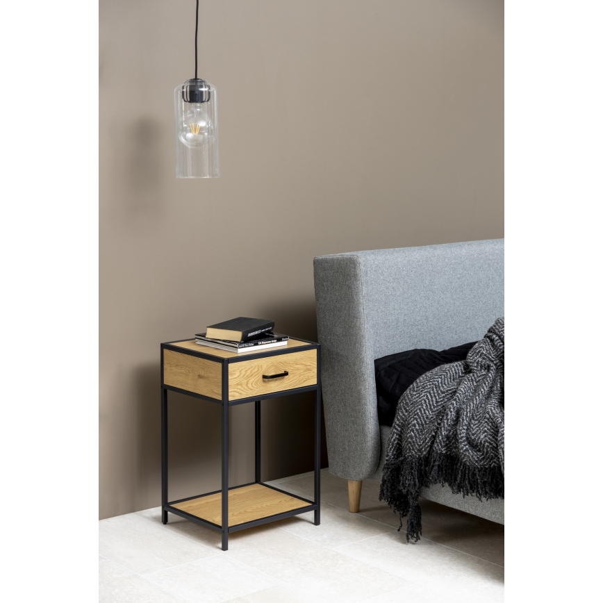 SARON Bedside Table, Oak/Black